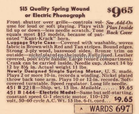 Airline 1444 Order= 451 B 1444 Phonograph; Montgomery Ward & Co (ID = 1920049) R-Player