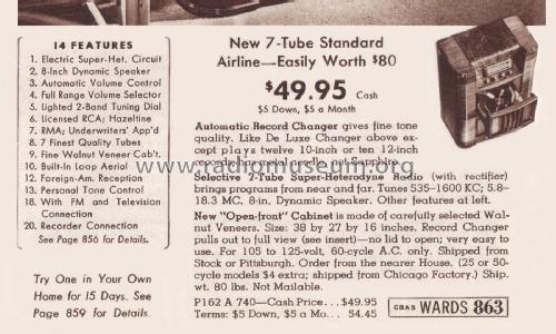 Airline 14WG-740 Order= P162 A 740 Series A; Montgomery Ward & Co (ID = 1952673) Radio