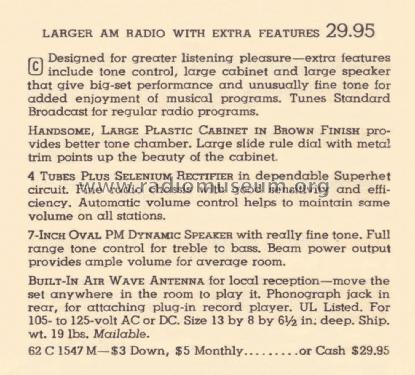 Airline 15BR-1547A Order= 62 C 1547 M ; Montgomery Ward & Co (ID = 2025071) Radio