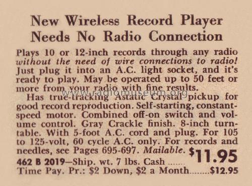 Airline 2019 Order= 462 B 2019 Wireless Record Player; Montgomery Ward & Co (ID = 1919287) R-Player