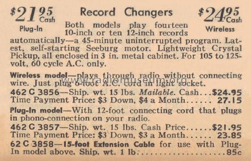 Airline 3857 Order= 462 C 3857 Plug-In Record Changer; Montgomery Ward & Co (ID = 1926261) R-Player