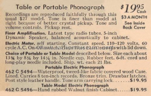 Airline 5496 Order= 462 C 5496 Table Phonograph; Montgomery Ward & Co (ID = 1925783) R-Player