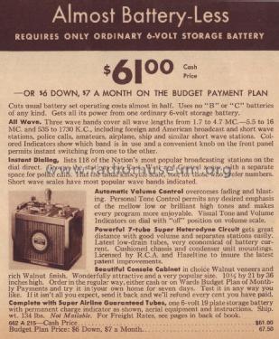Airline 62-215 Order= 662 A 215; Montgomery Ward & Co (ID = 1824330) Radio