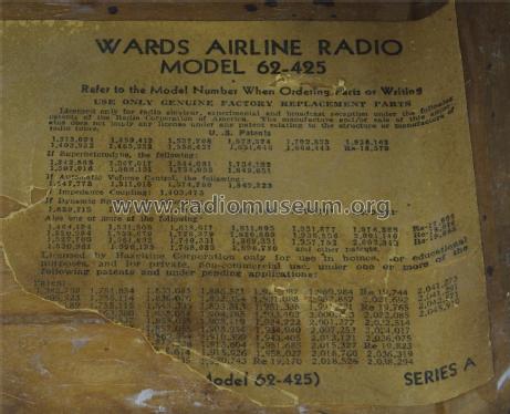 Airline 62-425 Order= 462 C 425; Montgomery Ward & Co (ID = 1613395) Radio