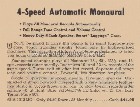 Airline GEN-1012A ; Montgomery Ward & Co (ID = 2133678) Sonido-V