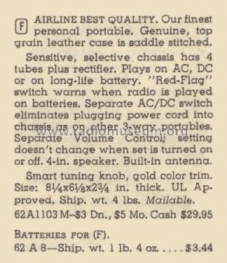 Airline Gen-1103A; Montgomery Ward & Co (ID = 2107733) Radio
