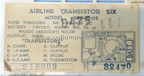 Airline 6 Transistor GEN 1202A; Montgomery Ward & Co (ID = 2795592) Radio