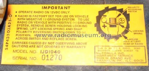 1JD1040 ; Motorola Inc. ex (ID = 2360527) Car Radio