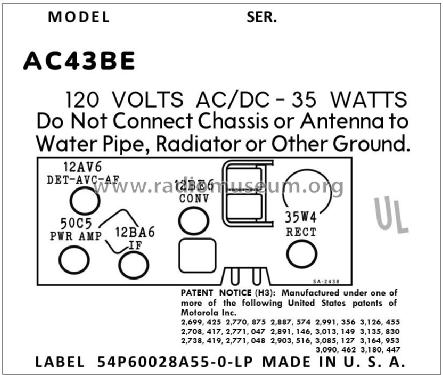AC43BE Ch= HS-67201; Motorola Inc. ex (ID = 3003754) Radio