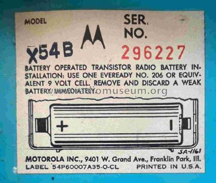 All Transistor X54B Ch= HS-6123; Motorola Inc. ex (ID = 2996839) Radio