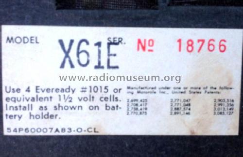 All Transistor X61E Ch= HS-6137; Motorola Inc. ex (ID = 1682367) Radio
