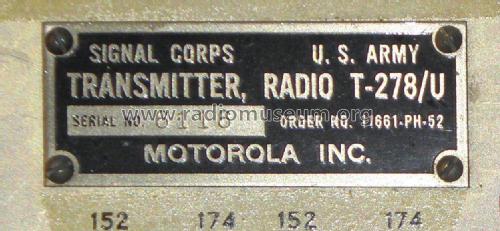 Transmitter, Radio T-278/U; Motorola Inc. ex (ID = 1928411) Commercial Tr