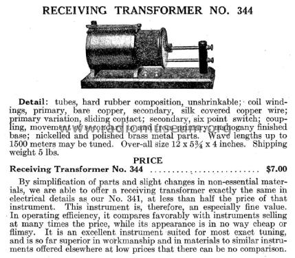 Loose Coupled Receiving Transformer No. 344; Murdock, WM.J. Co.; (ID = 1915886) mod-pre26