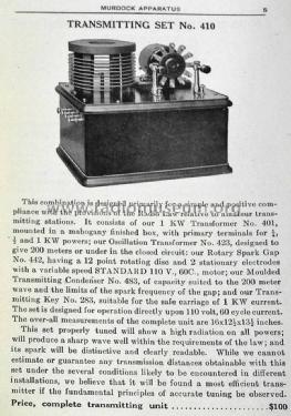 Spark Transmitter 1 KW No. A410; Murdock, WM.J. Co.; (ID = 1561877) Amateur-T