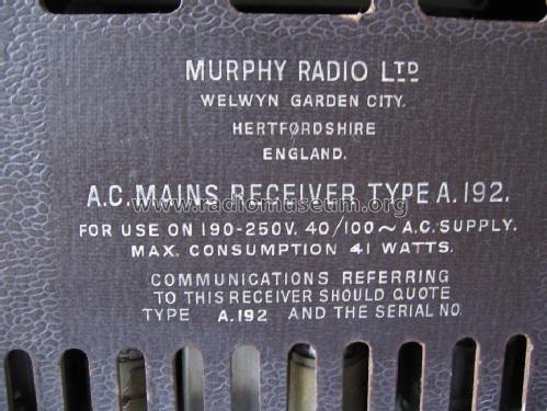 A192; Murphy Radio Ltd.; (ID = 816767) Radio