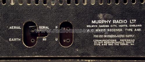 A46 Table model; Murphy Radio Ltd.; (ID = 2783043) Radio