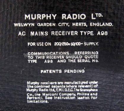 A98; Murphy Radio Ltd.; (ID = 1732135) Radio