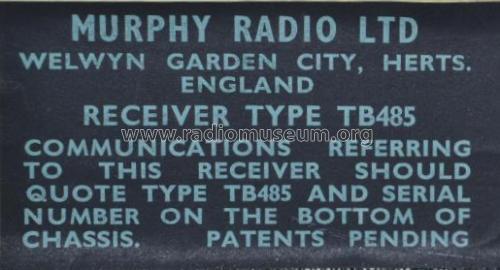 TB485; Murphy Radio Ltd.; (ID = 2094568) Radio