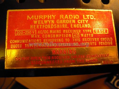 U602; Murphy Radio Ltd.; (ID = 1373086) Radio