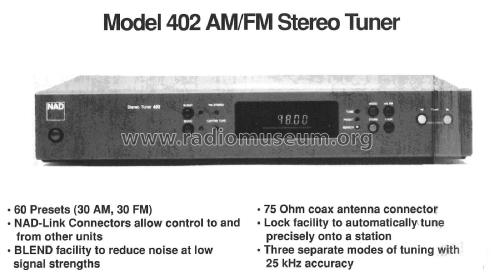AM/FM Stereo Tuner 402; NAD, New Acoustic (ID = 1857851) Radio