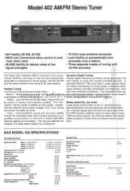 AM/FM Stereo Tuner 402; NAD, New Acoustic (ID = 1857852) Radio
