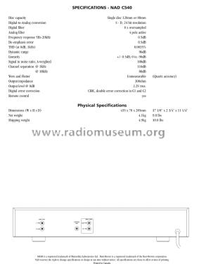 Compact Disc Player C540; NAD, New Acoustic (ID = 2096790) Reg-Riprod