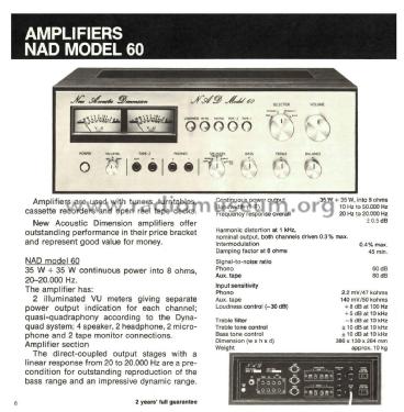 Stereo Amplifier Model 60; NAD, New Acoustic (ID = 2118371) Ampl/Mixer