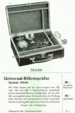 Universal-Röhrenprüfer System Sticht D.R.G.M.; Nagel, Wilhelm; (ID = 2507233) Ausrüstung