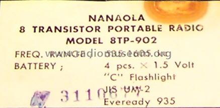 High Sensitivity - 8 Transistor Portable Radio 8TP-902 ; Nanaola Nanao Radio (ID = 681857) Radio