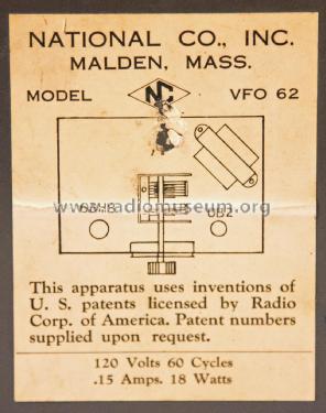 Frequency Oscillator VFO-62; National Company; (ID = 2053446) Amateur-D