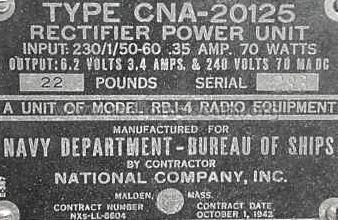 Rectifier Power Unit CNA-20125; National Company; (ID = 496839) Aliment.