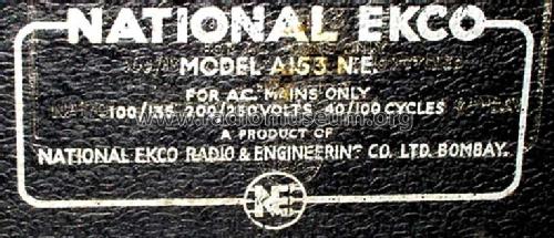 A153N.E.; Ekco India, National (ID = 264766) Radio