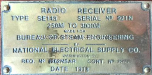 Crystal Detector Receiver SE143; National Electric (ID = 2048996) mod-pre26