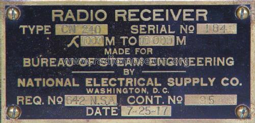 Radio Receiver CN-240; National Electric (ID = 2038902) mod-pre26