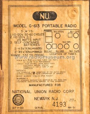 G-613 ; National Union Radio (ID = 2053564) Radio