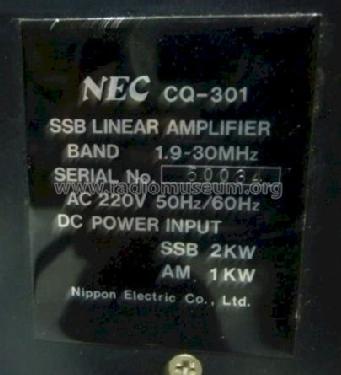 SSB Linear Amplifier CQ-301; NEC Corporation, (ID = 1278301) Amateur-D