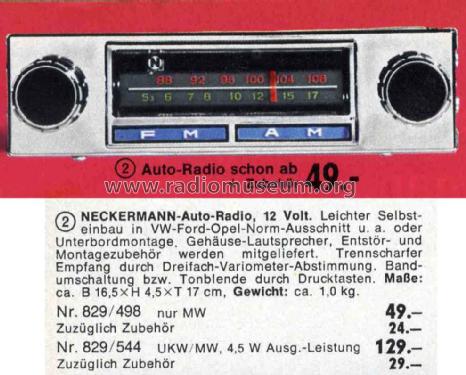 Autoradio Bestell Nr. 829/544; Neckermann-Versand (ID = 1962665) Car Radio