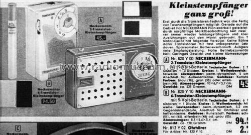 2 Transistor Kleinstempfänger - Boy's Radio Art. Nr. 820/00 /43 /18 /33 - 820Y00; Neckermann-Versand (ID = 2546684) Radio