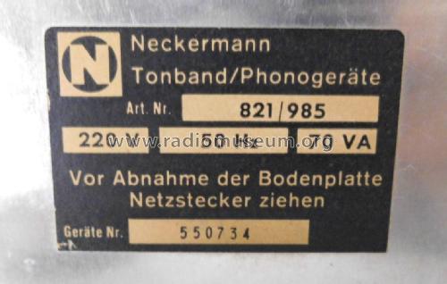 Hi-Fi-Stereo-Compact-Anlage 821/985; Neckermann-Versand (ID = 2111229) Radio