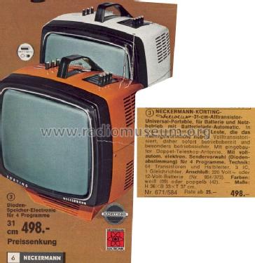 Körting Weltblick Alltransistor Universal Portable 671/584; Neckermann-Versand (ID = 792194) Televisión
