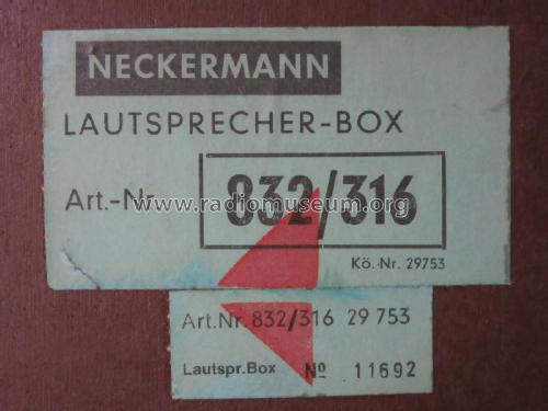 Lautsprecher-Box Art.Nr. 832/316; Neckermann-Versand (ID = 2127299) Altavoz-Au