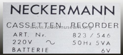 Luxus Cassetten Tonbandgerät 823/546; Neckermann-Versand (ID = 1449336) Enrég.-R