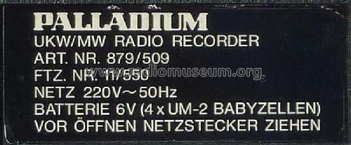 Palladium AM/FM Radio Cassette Tape Recorder UKW/MW RADIO RECORDER Art. Nr. 879/509; Neckermann-Versand (ID = 2403501) Radio