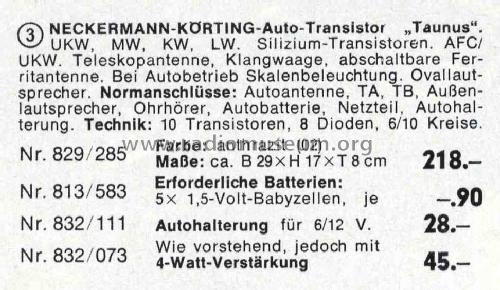 Körting Taunus 829/285; Neckermann-Versand (ID = 1962260) Radio