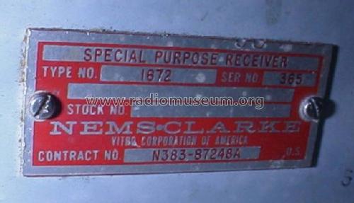 Special Communications Receiver 1672; NEMS-Clarke Company, (ID = 1218062) Commercial Re