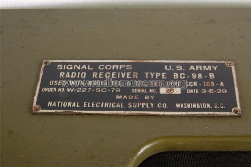 Radio Receiver Type BC-98-B; National Electric (ID = 1376238) Radio