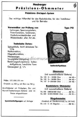 Präzisions-Ohmmeter PO; Neuberger, Josef; (ID = 794218) Equipment