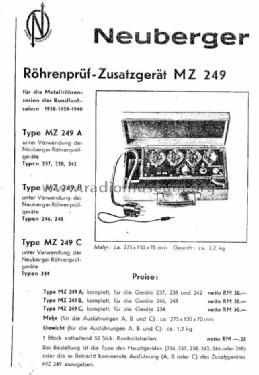 Röhrenprüf-Zusatzgerät MZ249; Neuberger, Josef; (ID = 893282) Equipment