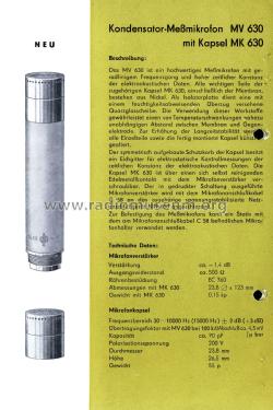 Kondensator-Meßmikrofon MV 630; Neumann & Co, Georg; (ID = 2739138) Microphone/PU