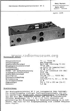 Zweikanal - Wiedergabeverstärker WV2; Neumann, Georg, (ID = 1442850) Ampl/Mixer